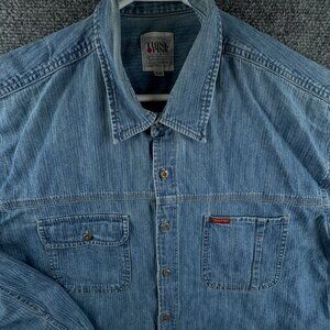 Think Pink Denim Men Long Sleeve Button Up Shirt Blue Size 100 (~XL) Pockets